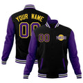 Custom Black Purple White Raglan Sleeves Classic Style Full-Snap Jacket| KXKSHOP