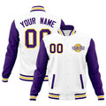 Custom White Purple Gold Raglan Sleeves Classic Style Full-Snap Jacket| KXKSHOP