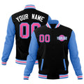 Custom Black Powder Blue White Raglan Sleeves Classic Style Full-Snap Jacket| KXKSHOP