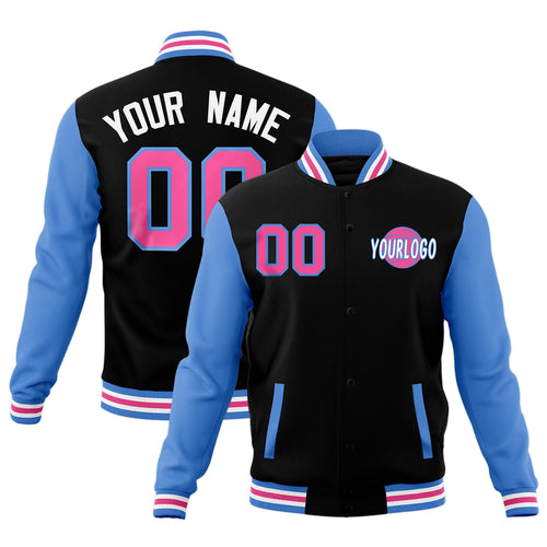 Custom Black Powder Blue White Raglan Sleeves Classic Style Full-Snap Jacket| KXKSHOP