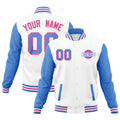 Custom White Powder Blue Pink Raglan Sleeves Classic Style Full-Snap Jacket| KXKSHOP