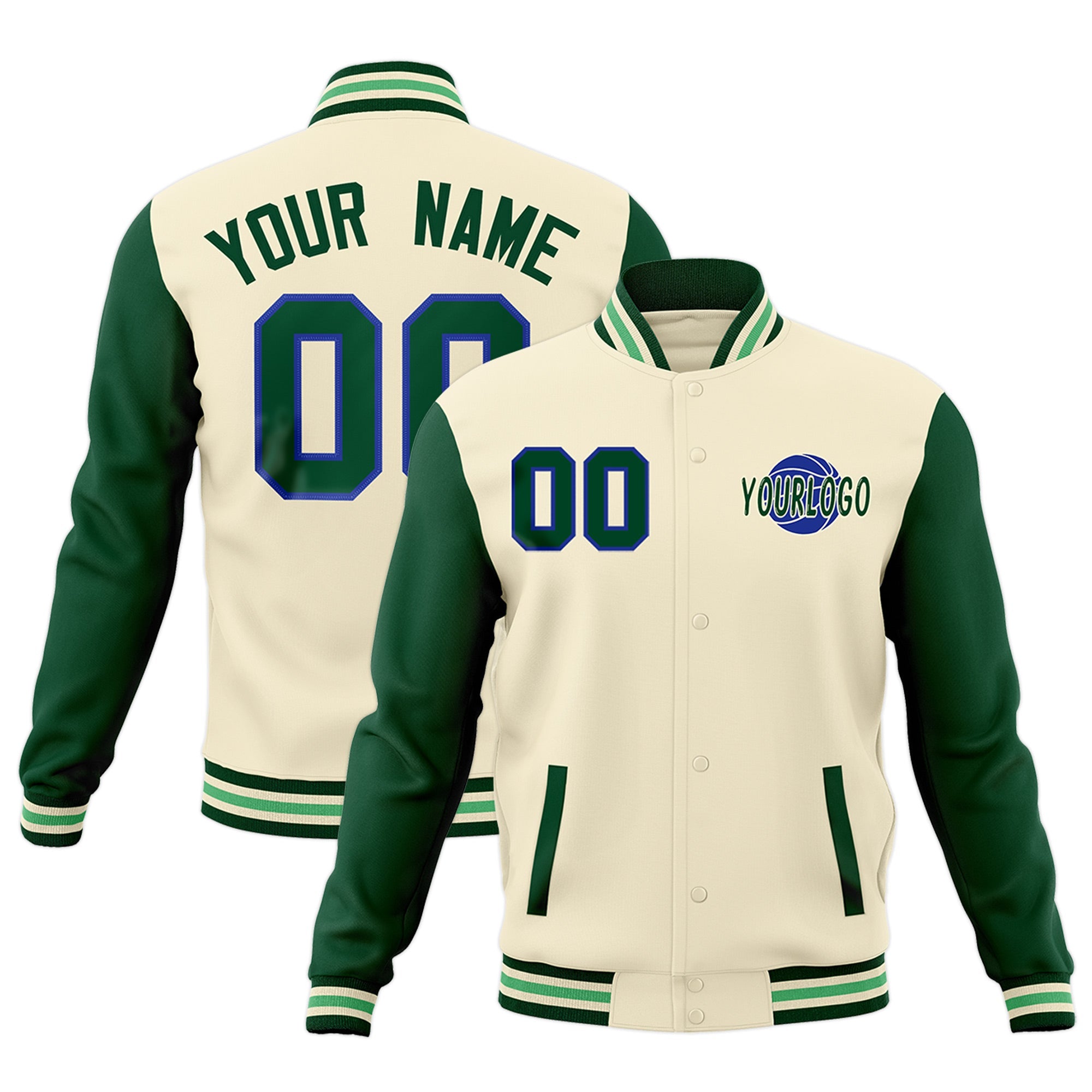 Custom Cream Green Raglan Sleeves Classic Style Full-Snap Jacket| KXKSHOP