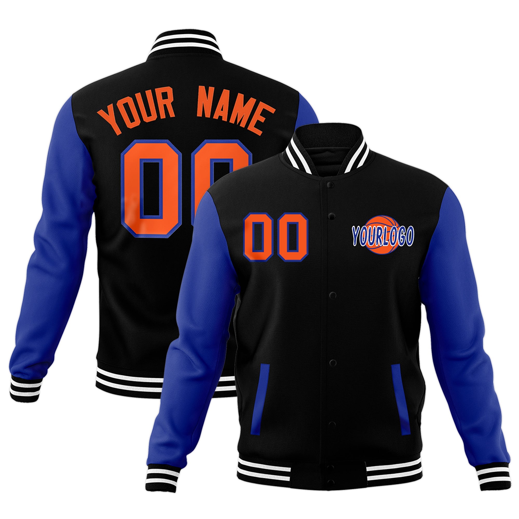 Custom Royal Blue Black Raglan Sleeves Classic Style Full-Snap Jacket| KXKSHOP
