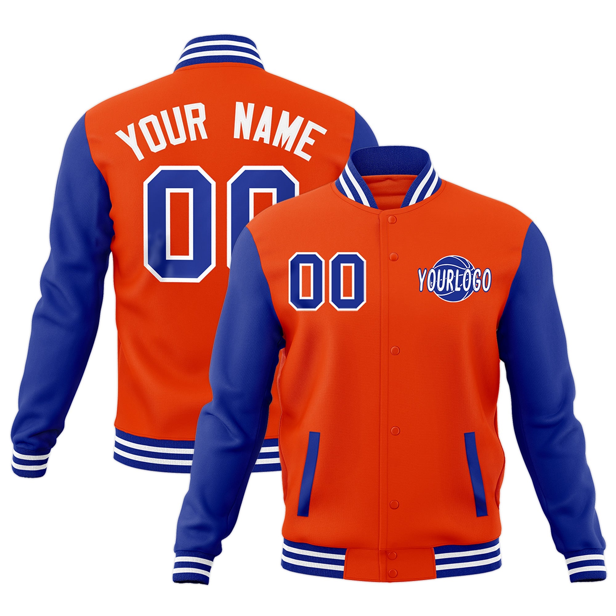 Custom Orange Royal Blue Raglan Sleeves Classic Style Full-Snap Jacket| KXKSHOP