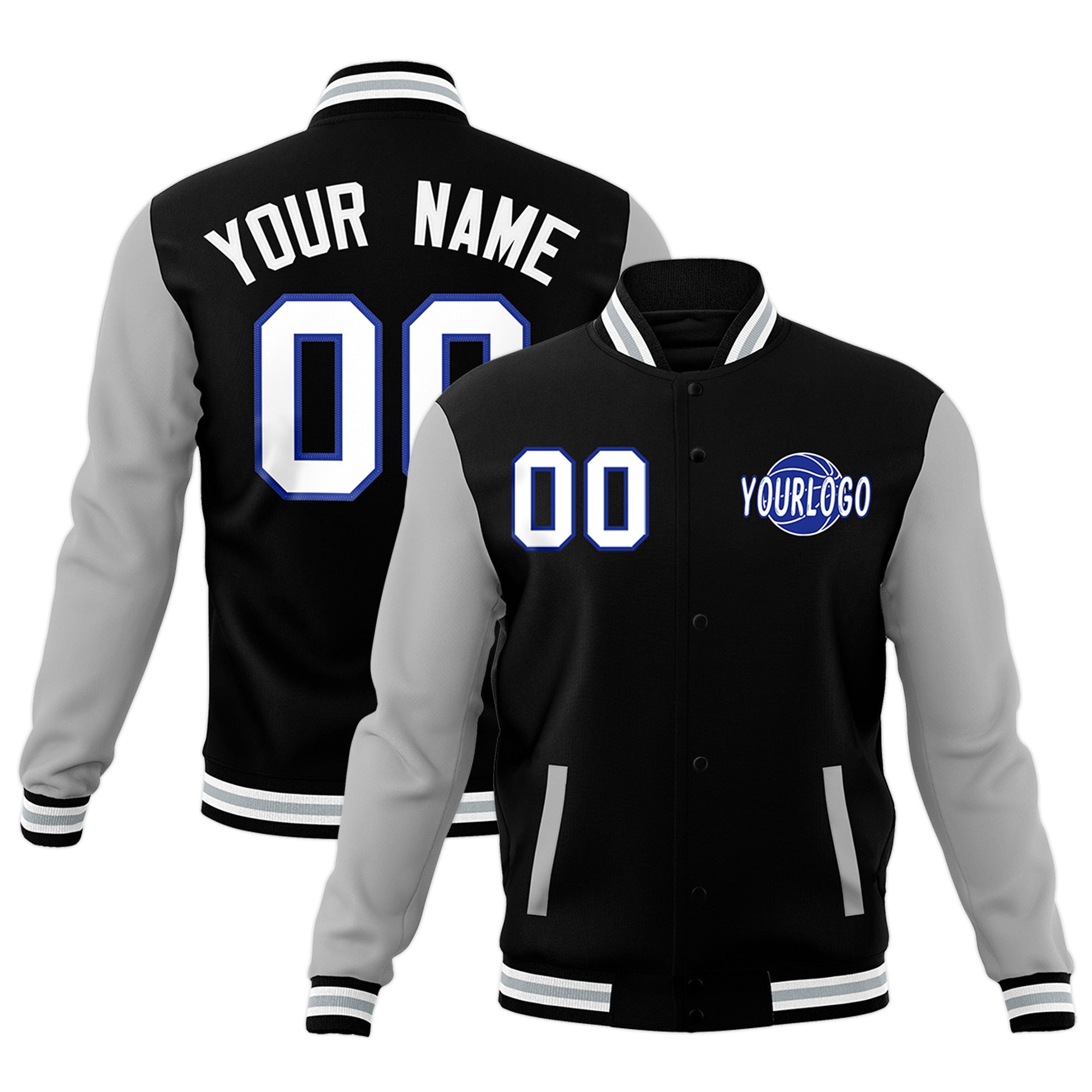Custom Black Gray White Raglan Sleeves Classic Style Full-Snap Jacket| KXKSHOP