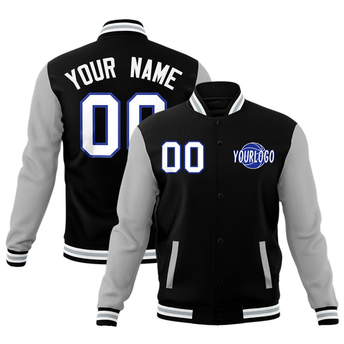 Custom Black Gray White Raglan Sleeves Classic Style Full-Snap Jacket| KXKSHOP