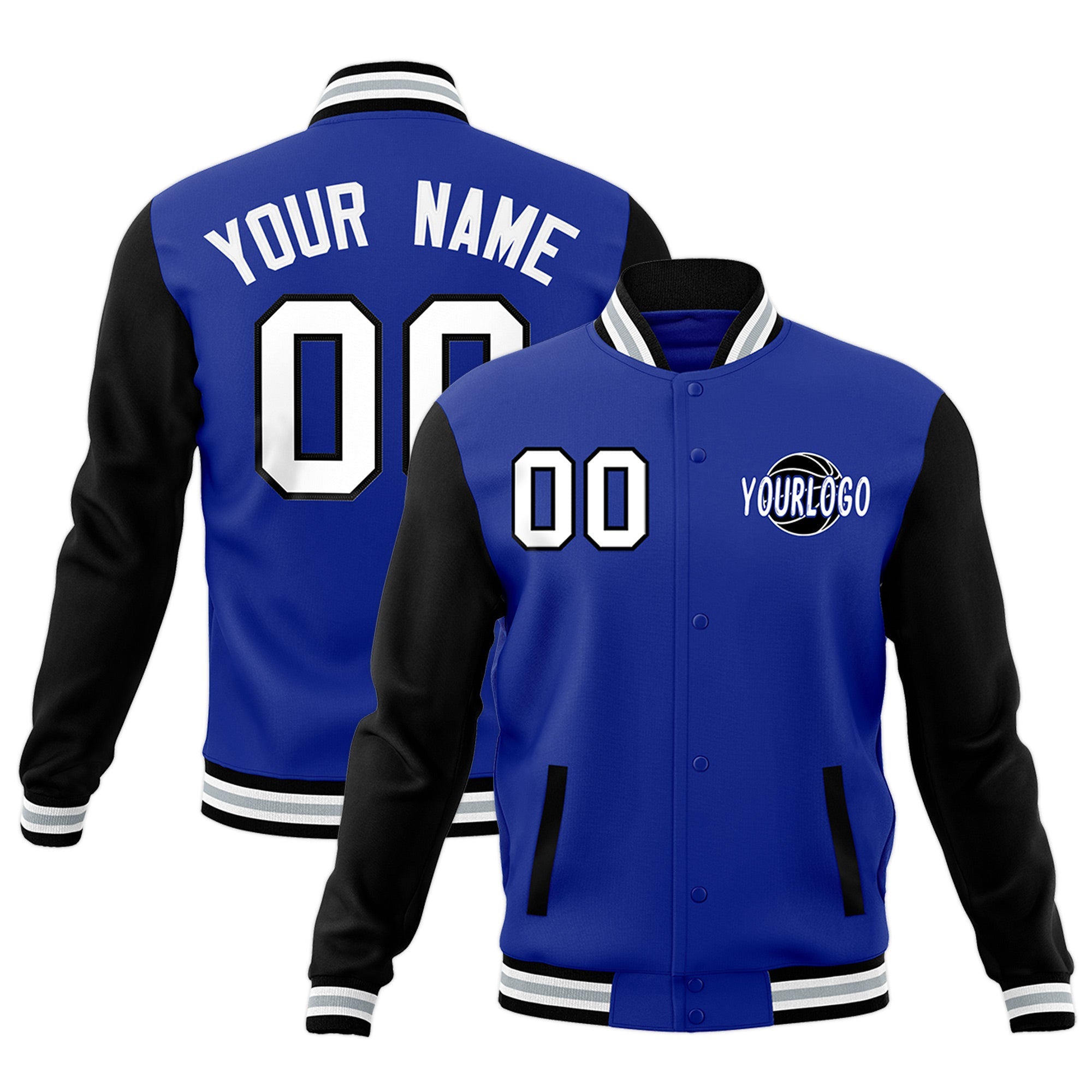 Custom Black Royal Blue Raglan Sleeves Classic Style Full-Snap Jacket| KXKSHOP
