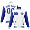 Custom White Royal Blue Gray Raglan Sleeves Classic Style Full-Snap Jacket| KXKSHOP