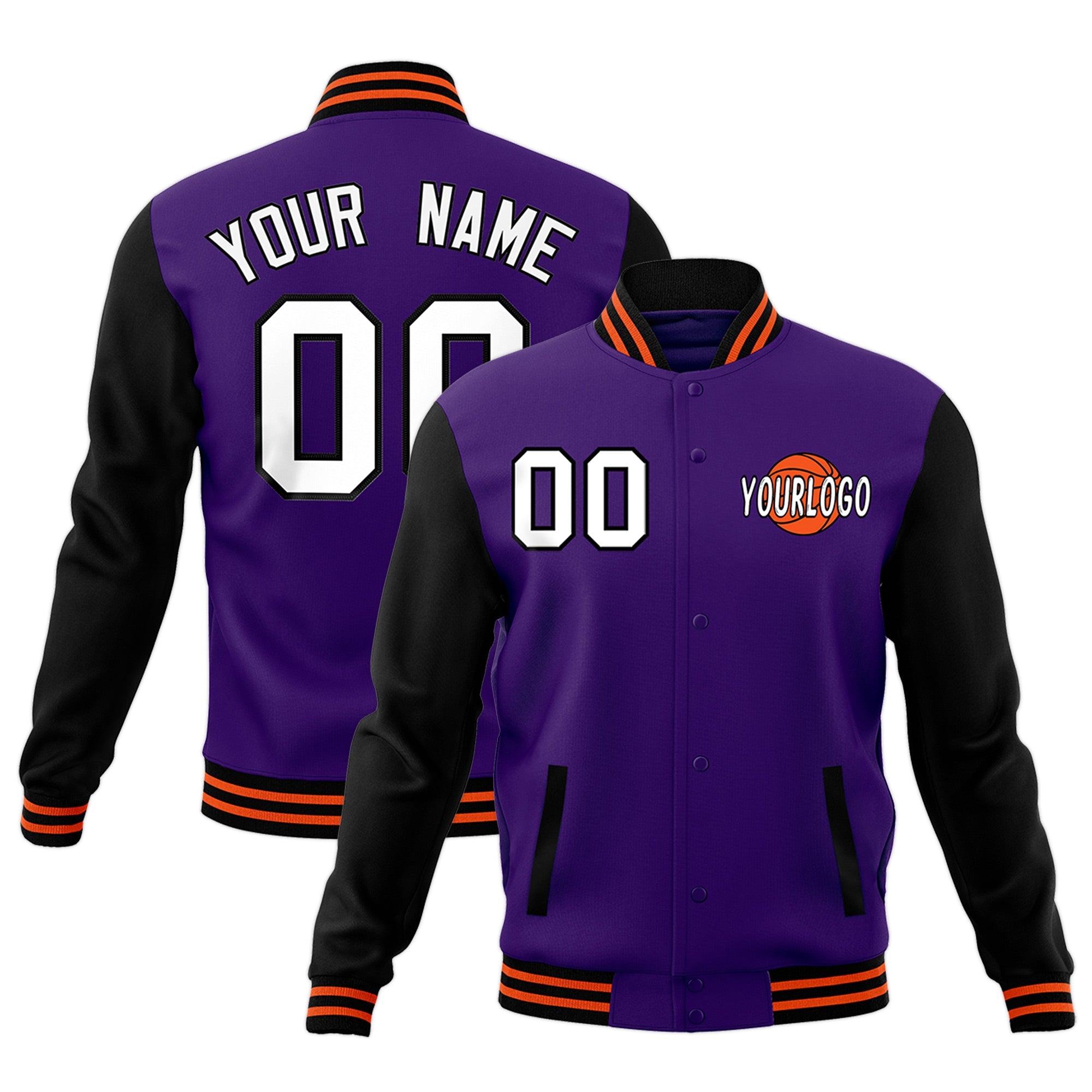 Custom Purple Black Orange Raglan Sleeves Classic Style Full-Snap Jacket| KXKSHOP
