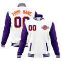 Custom White Purple Black Raglan Sleeves Classic Style Full-Snap Jacket| KXKSHOP