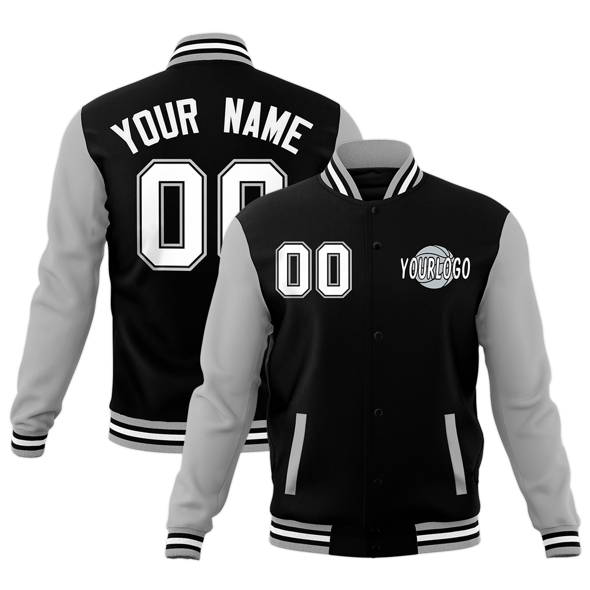 Custom Gray Black White Raglan Sleeves Classic Style Full-Snap Jacket| KXKSHOP