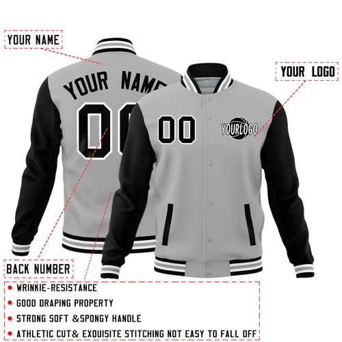 Custom Black Gray Raglan Sleeves Classic Style Full-Snap Jacket| KXKSHOP