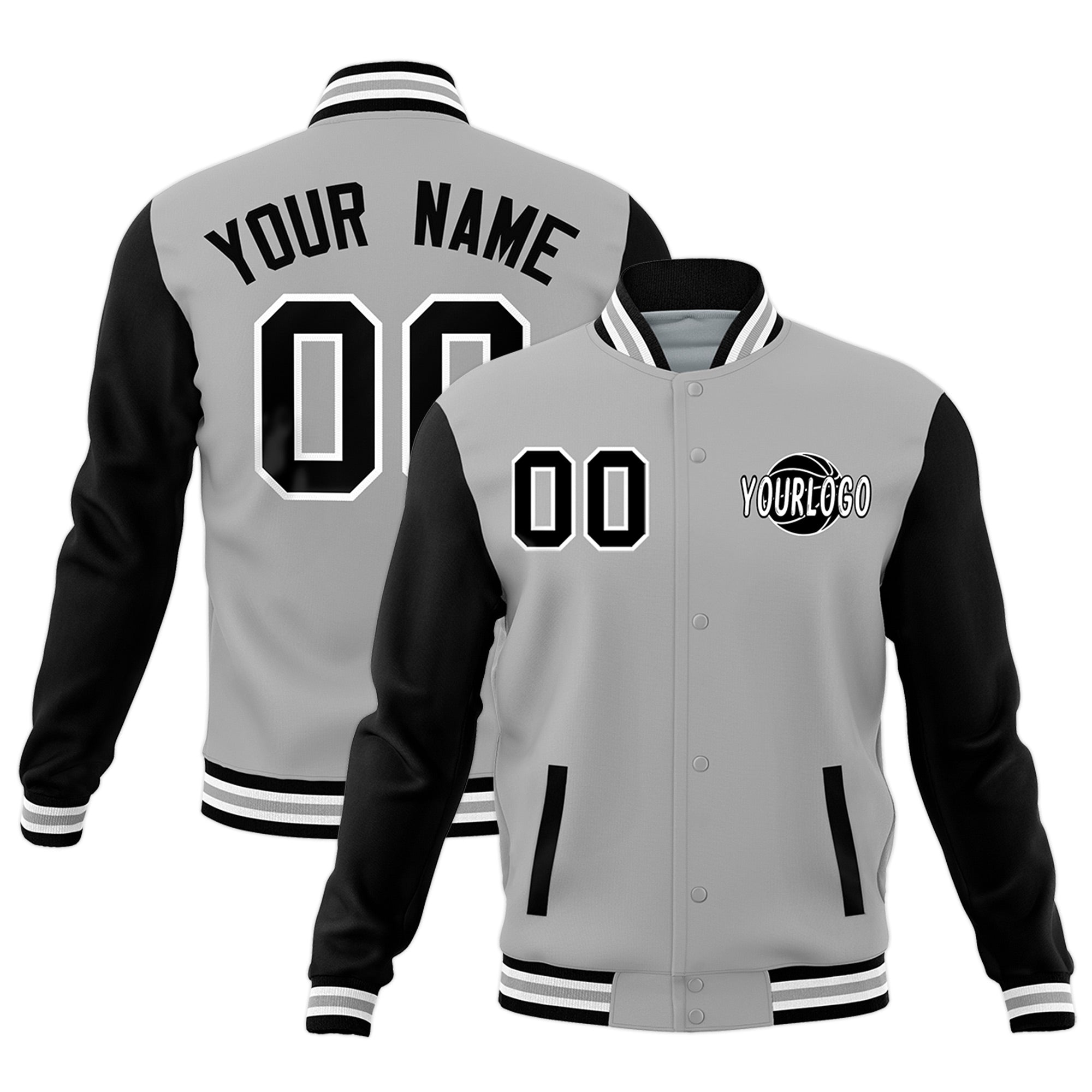 Custom Black Gray Raglan Sleeves Classic Style Full-Snap Jacket| KXKSHOP