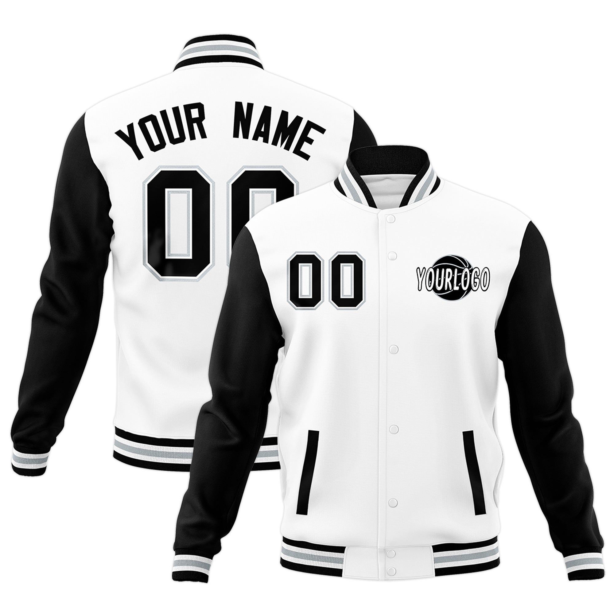 Custom White Black Gray Raglan Sleeves Classic Style Full-Snap Jacket| KXKSHOP