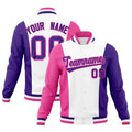 Custom White Pink Purple Personalization Varsity Full-Snap Three Color Blocks Letterman Jacket| KXKSHOP