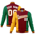Custom Crimson Yellow Kelly Green Personalization Varsity Full-Snap Three Color Blocks Letterman Jacket| KXKSHOP