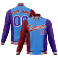 Custom Powder Blue Crimson Purple Personalization Varsity Full-Snap Three Color Blocks Letterman Jacket| KXKSHOP