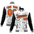 Custom White Black Orange Bats Pumpkins Ghost Patterns Halloween Letterman Jacket| KXKSHOP