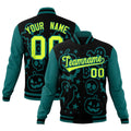 Custom Teal Black Neon Green Bats Pumpkins Ghost Patterns Halloween Letterman Jacket| KXKSHOP