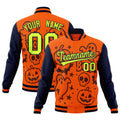 Custom Navy Orange Teal Bats Pumpkins Ghost Patterns Halloween Letterman Jacket| KXKSHOP