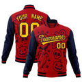Custom Navy Red Gold Bats Pumpkins Ghost Patterns Halloween Letterman Jacket| KXKSHOP