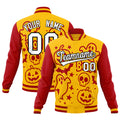 Custom Gold Red White Bats Pumpkins Ghost Patterns Halloween Letterman Jacket| KXKSHOP