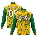 Custom Gold Kelly Green White Bats Pumpkins Ghost Patterns Halloween Letterman Jacket| KXKSHOP