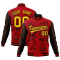 Custom Red Brown Gold Bats Pumpkins Ghost Patterns Halloween Letterman Jacket| KXKSHOP