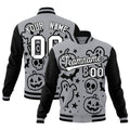 Custom Gray Black White Bats Pumpkins Ghost Patterns Halloween Letterman Jacket| KXKSHOP