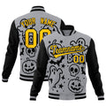 Custom Gray Black Gold Bats Pumpkins Ghost Patterns Halloween Letterman Jacket| KXKSHOP