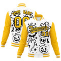 Custom White Black Gold Bats Pumpkins Ghost Patterns Halloween Letterman Jacket| KXKSHOP