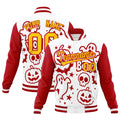 Custom White Red Gold Bats Pumpkins Ghost Patterns Halloween Letterman Jacket| KXKSHOP