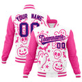 Custom White Pink Purple Bats Pumpkins Ghost Patterns Halloween Letterman Jacket| KXKSHOP