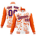 Custom White Orange Purple Bats Pumpkins Ghost Patterns Halloween Letterman Jacket| KXKSHOP