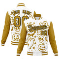 Custom White Old Gold Black Bats Pumpkins Ghost Patterns Halloween Letterman Jacket| KXKSHOP