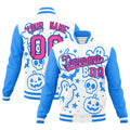 Custom White Powder Blue Pink Bats Pumpkins Ghost Patterns Halloween Letterman Jacket| KXKSHOP