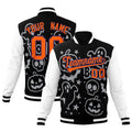 Custom Navy White Orange Bats Pumpkins Ghost Patterns Halloween Letterman Jacket| KXKSHOP