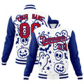 Custom Royal Blue White Red Bats Pumpkins Ghost Patterns Halloween Letterman Jacket| KXKSHOP