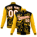 Custom Gold Black White Bats Pumpkins Ghost Patterns Halloween Letterman Jacket| KXKSHOP