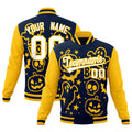 Custom Gold Navy White Bats Pumpkins Ghost Patterns Halloween Letterman Jacket| KXKSHOP