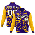 Custom Purple Gold White Bats Pumpkins Ghost Patterns Halloween Letterman Jacket| KXKSHOP
