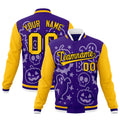 Custom Yellow Purple Gold Bats Pumpkins Ghost Patterns Halloween Letterman Jacket| KXKSHOP