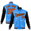 Custom Orange Powder Blue Black Bats Pumpkins Ghost Patterns Halloween Letterman Jacket| KXKSHOP