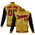 Custom Old Gold Black Red Bats Pumpkins Ghost Patterns Halloween Letterman Jacket| KXKSHOP
