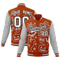Custom Dark Orange Gray White Bats Pumpkins Ghost Patterns Halloween Letterman Jacket| KXKSHOP