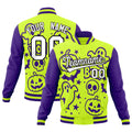 Custom Purple Neon Green White Bats Pumpkins Ghost Patterns Halloween Letterman Jacket| KXKSHOP