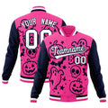 Custom Navy Pink White Bats Pumpkins Ghost Patterns Halloween Letterman Jacket| KXKSHOP