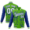 Custom Green Royal Blue White Bats Pumpkins Ghost Patterns Halloween Letterman Jacket| KXKSHOP