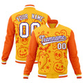 Custom Yellow Orange Gold Bats Pumpkins Ghost Patterns Halloween Letterman Jacket| KXKSHOP
