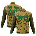 Custom Desert Yellow Kelly Green Olive Bats Pumpkins Ghost Patterns Halloween Letterman Jacket| KXKSHOP